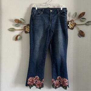 Jag Jeans Womens Blue Embroidered Floral Mid Rise Boot Cut Jeans Size 8